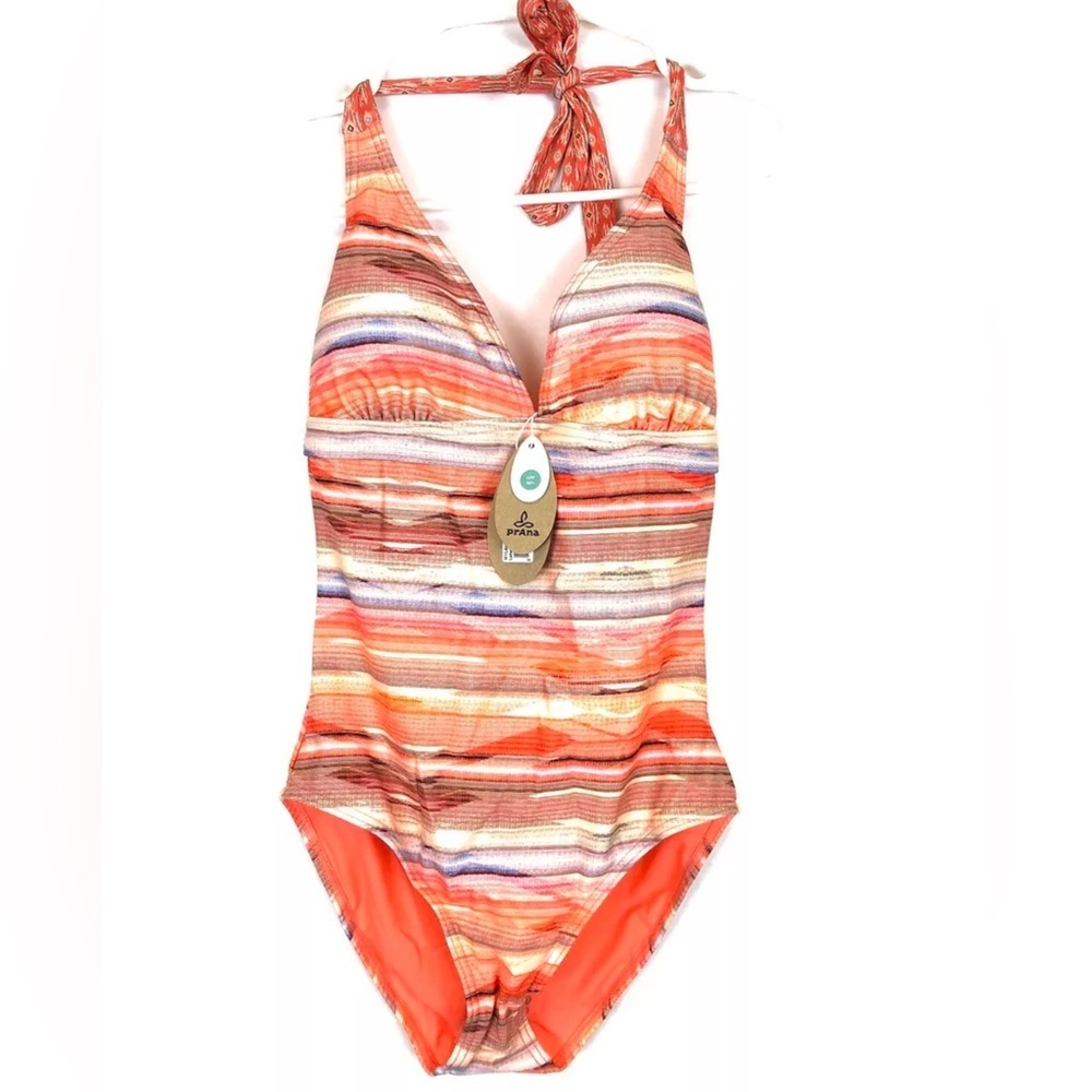 PrAna, Women’s Lahari One Piece Swimsuit, Size Small, Orange/Multicolor
